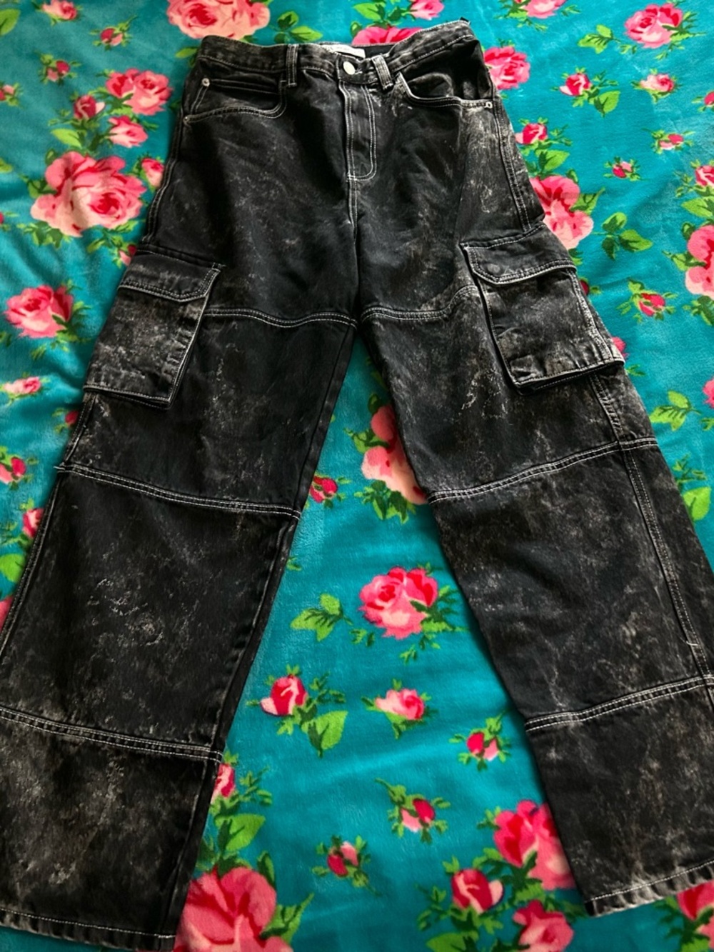 Zara Black Washed Denim Jeans with Contrast Stitching